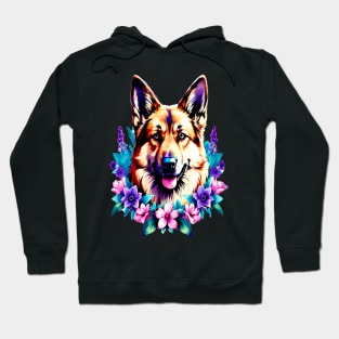 German Shepherd Dog Surrounded by Beautiful Spring Flowers Hoodie